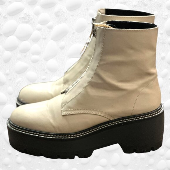 H&M Chunky Off White Platform Zip Front Ankle Boots 8 1/2 Exc Cond. - Picture 2 of 9
